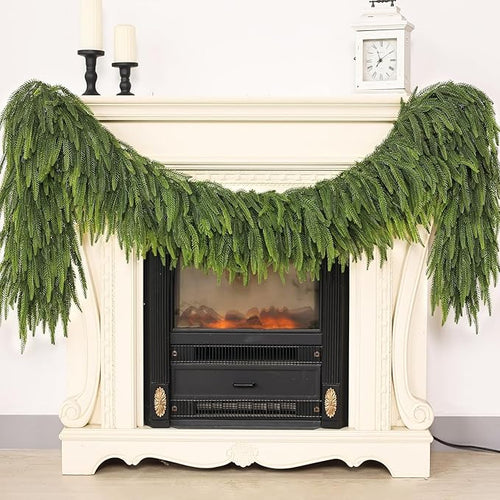 16FT Christmas Norfolk Pine Garland -1PCS, Artificial Pine Needles Garlands Faux Greenery Fake Garland for Holiday Fireplace,Table,Window,Stairs,Mante,Indoor Outdoor Decor