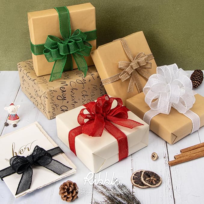Ribbli White Burlap Wired Ribbon, 1” Inch x Continuous 20 Yard, White Wired Ribbon for Wreaths,Big Bows,Tree Decoration,Outdoor Decoration