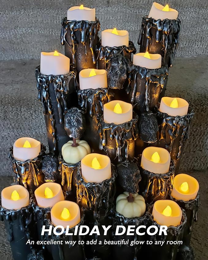 Homemory Timer Tea Lights Candles Battery Operated, 6H Timer Built-in, Auto On Daily, Flameless LED Tealight Votives for Table Centerpieces, Lantern, Holiday Decor, Warm Lamp, No Remote, 24-Pack