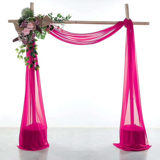 VDS Pack of 2 Panel (30 Inch X 50 Feet) Wedding Arch Draping Fabric Sheer Chiffon Fabric Drapery for Wedding Ceremony Reception Swag Backdrop Canopy Chuppah ARBO Altars Decoration (Hot Pink)