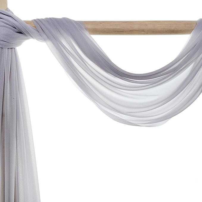 VDS Pack of 2 Panel (30 Inch X 100 Feet) Wedding Arch Draping Fabric Sheer Chiffon Fabric Drapery for Wedding Ceremony Reception Swag Backdrop Canopy Chuppah ARBO Altars Decoration (Cool Grey)