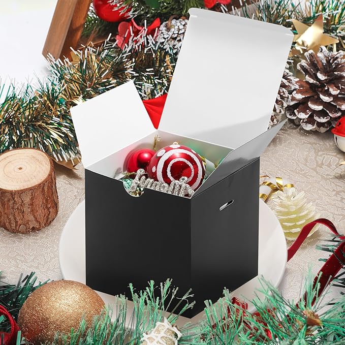 DOYIDE 20 Pack Small Gift Boxes, 6x6x6 Inch Black Elegant Paper Boxes with Ribbons, Christmas Gift Box Crafting, Wedding Party Favor, Cupcake, Candy, Bridesmaids Proposal Box