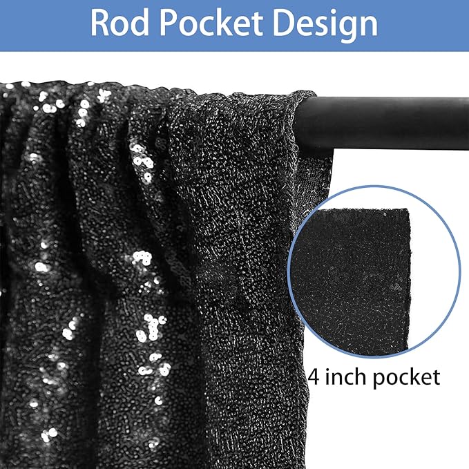 Hahuho Black Sequin Backdrop Curtain, 4PCS 2FTx8FT Glitter Backdrop Curtain for Parties, Christmas, Wedding, Party Decoration（4 Panels, 2FT x 8FT, Black