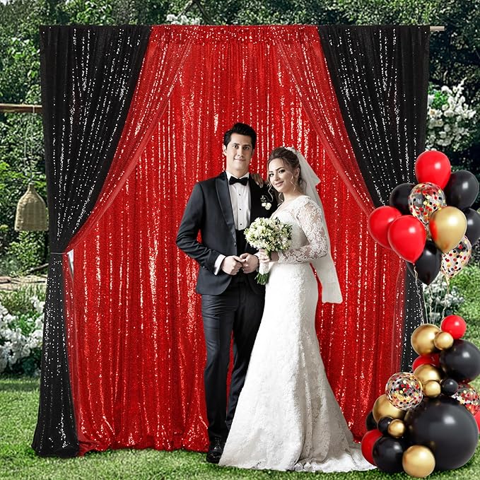Poise3EHome 4x8ft Red Sequin Backdrop, Upgrade Shimmer Backdrop for Wedding Decor, Party Photo Booths, and Event Decorations