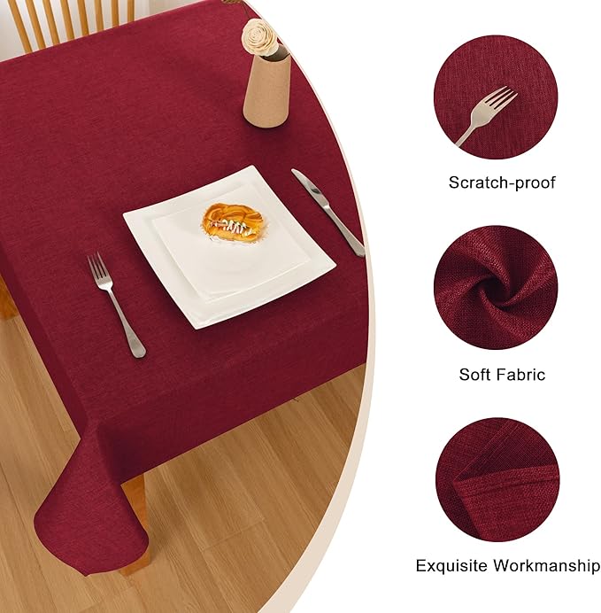 Hiasan Faux Linen Square Tablecloth - Wrinkle and Stain Resistant Washable Table Cloth for Kitchen Dining Room Holiday Table Cover for Dinner, Red, 30 x 30 Inch