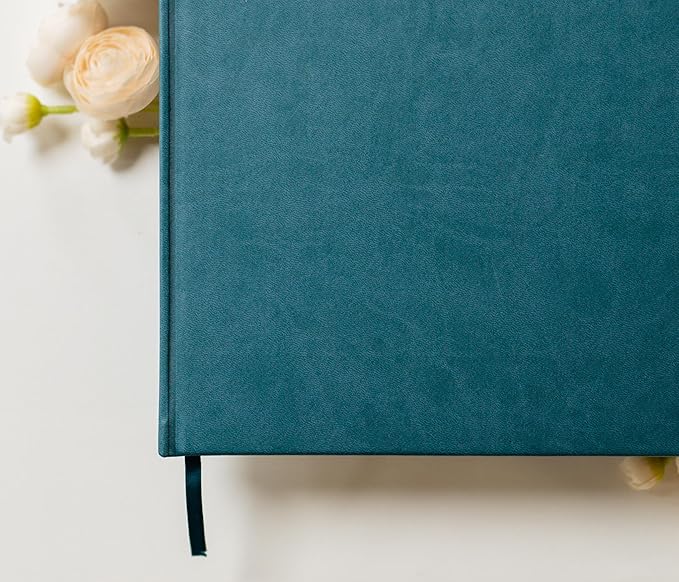 MUUJEE Personalized Guestbook in Teal - Premium Custom Modern Guest Book for Wedding Reception, Birthday Party or Events w/Bookmark Blank Pages for Signing 11.5 x 8.5 inches