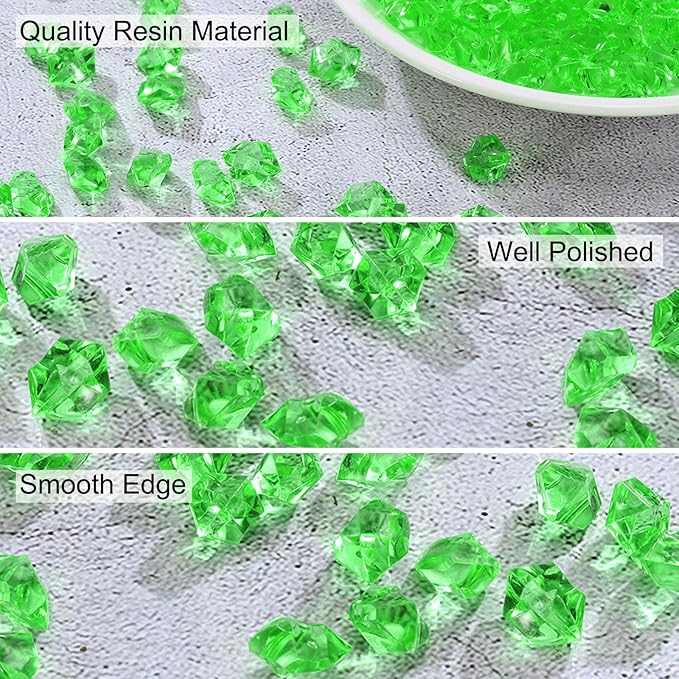 uxcell 1000pcs Fake Ice Rocks, Dazzling Clear Resin Crushed Ice Sparkling Fake Diamonds Gem Stones for Vases Fillers Table Scatter, Theme Party Favors, Green