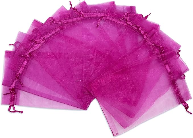 TheDisplayGuys 48-Pack 6x8 Hot Pink Sheer Organza Gift Bags with Drawstring, Jewelry Candy Treat Wedding Party Favors Mesh Pouch
