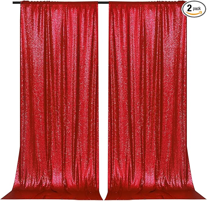 PartyDelight Sequin Backdrop Red 2 Panels 5Ft x 10FT Photography Curtains Party