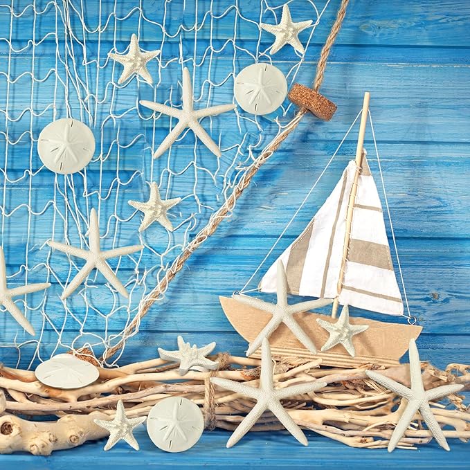 Queekay 30 Pieces Resin Starfish Sand Dollars 2.0 Inch 4.7 Inch Starfish 2.3 Inch Sand Dollars Crafts Ocean Themed Glittered Coastal Decorations for Summer Wedding Christmas Party Decor Supplies