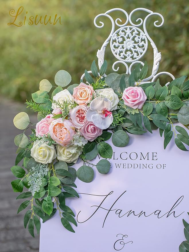 Wedding Arch Flowers, Artificial Flowers for Reception Backdrop and Welcome Ceremony Sign, Large Flower Swag for Beautiful Dream Wedding Ceremony Floral Decor - Pack of 2