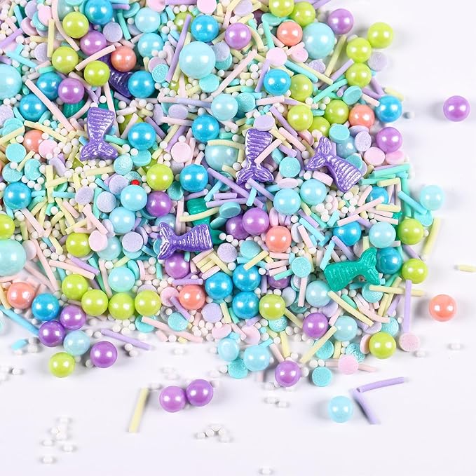 Edible Mermaid Sprinkles for Cake Decorating, Mermaid Cupcake Decorations, Pearl Sprinkles, Jimmy for Cupcakes, Cookies, Chocolate, Candy, and Ice Cream Topping(120g/4.23oz)