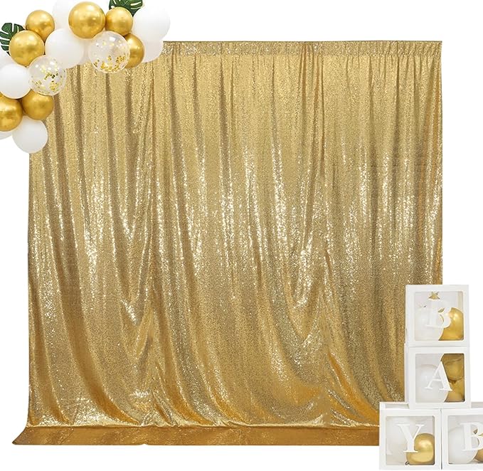 SquarePie Sequin Backdrop Curtain Not See Through Background for Wedding Party 10FT x 10FT Gold