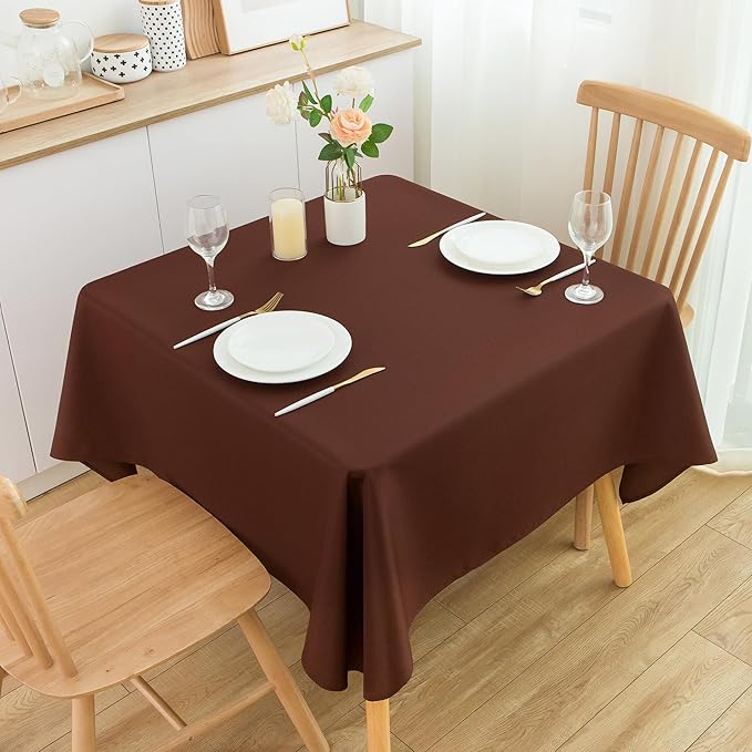2 Pack Square Table Cloth 60X60 Inch Chocolate Washable Fabric Tablecloth Polyester Solid Dining Table Cover for Birthday Party Dinner Holiday Outdoor Indoor