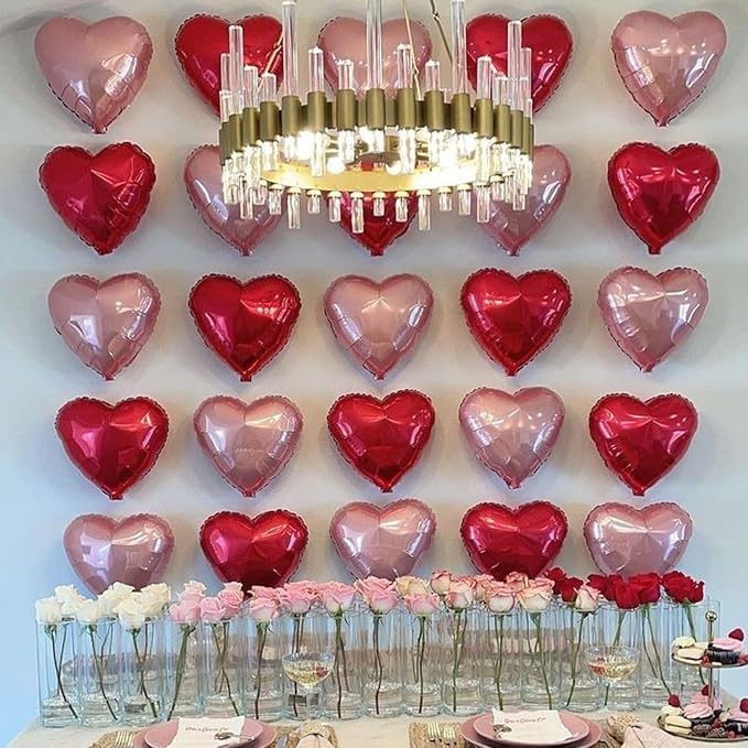 Pink Red Heart Balloons,12Pcs 18 Inch Light Pink Foil Love Heart Shaped Balloons for Valentines Day Birthday Wedding Engagement Anniversary Party Graduation Baby Shower Decorations