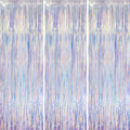 Iridescent Party Backdrop 3Packs Transparent Tinsel Foil Fringe Curtain for Frozen Mermaid Sea Birthday Party Decorations, 3.3x8.2ft Streamers Backdrops