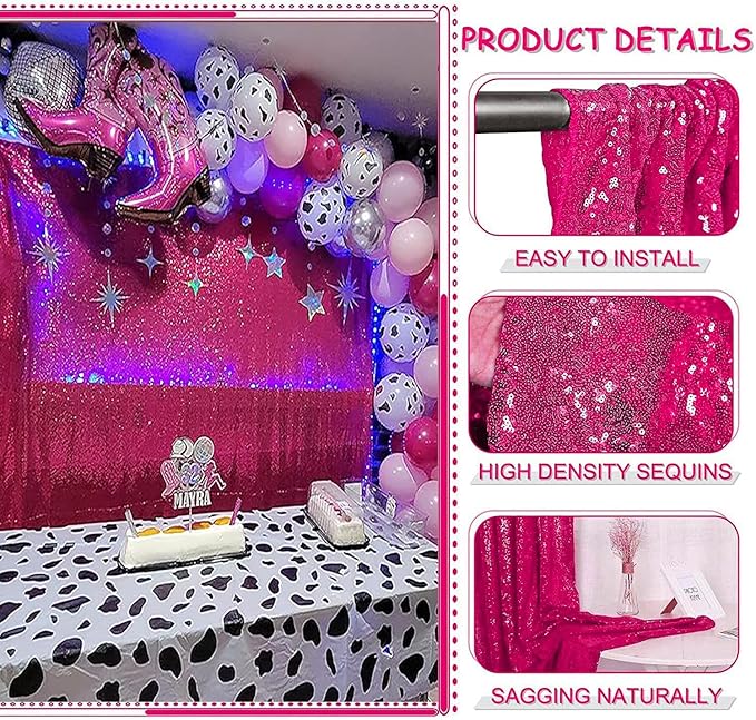 Hot Pink Sequin Backdrop Curtains 4FTx8FT 2 Panels Fuchsia Sparkle Backgound Drapes Glitter Metal Backdrop Curtain for Weddings Showers Photophy Parties Birthday