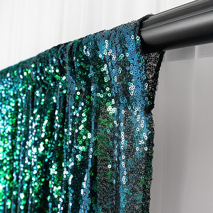 DUOBAO Iridescent Green Sequin-Backdrop-Curtain 1 Panel 10FTx10FT Colorful Green Sequin Backdrop 120-Inches for Photography Wedding Glitter Graduation Photo Backdrop