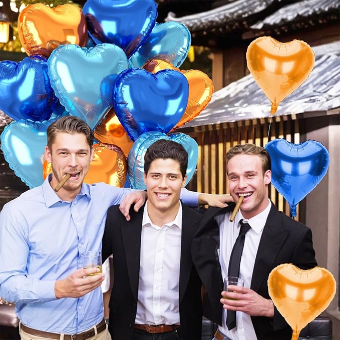 12 Pcs Heart Balloons, 18 inch Orange Blue Heart Shaped Balloon, Large Helium Foil Orange Blue Balloons for Wedding Baby Shower Anniversary Backdrop Valentine Theme Party Decoration