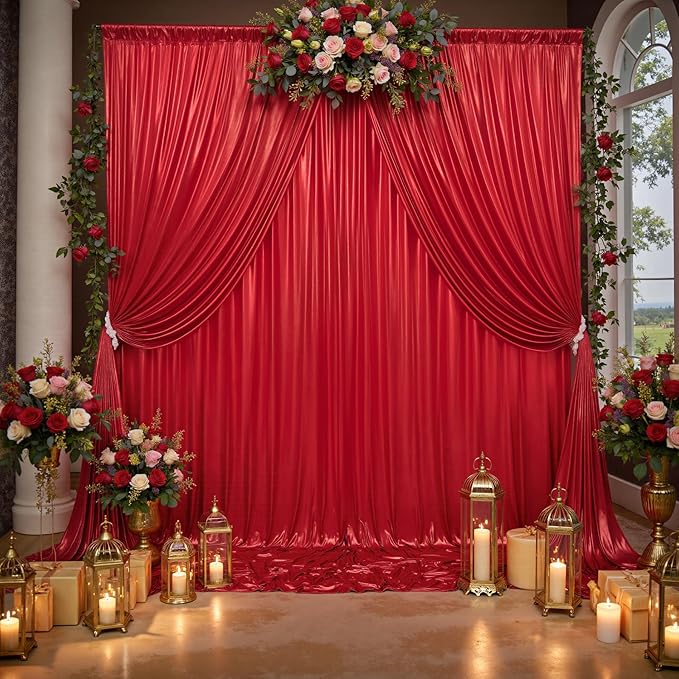 20x10ft Thick Red Glitter Backdrop Curtain Panels for Parties, Wrinkle Free Sequin Sparking Photo Backdrop Drapes, 4 Panels 5x10ft Shimmer Back Drop Cloth for Wedding Birthday Photography