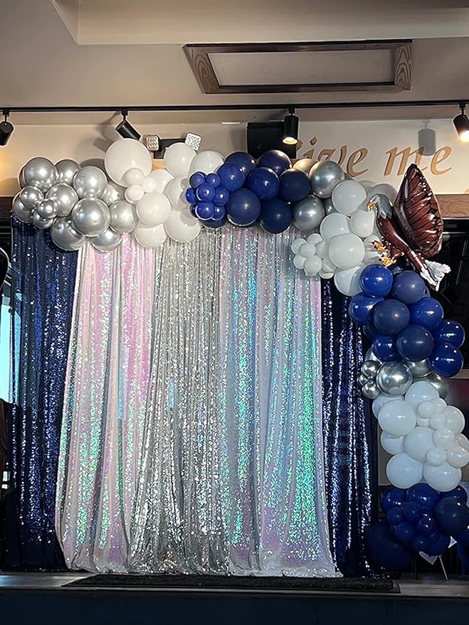 Navy Blue Sequin Backdrop Curtains 2 Panels 4FTx8FT Glitter Navy Blue Photo Backdrop Drapes Party Wedding Baby Shower Curtain Sparkle Photography Background Backdrop