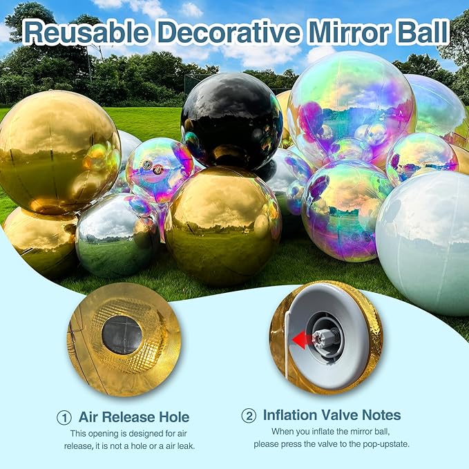 Inflatable Mirror Ball, Silver Big Shinny Balls Reusable Large PVC Disco Ball Balloon for Large Event Decoration, Party, Wedding Decor, Concerts, Stage (1 Pcs, 1.5m/59in Without Air Pump)