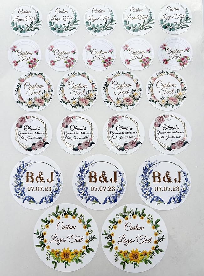 Custom Stickers for Weddings, Birthdays & Businesses - Personalized Labels with Your Logo - Waterproof, Fade and Heat Resistant - Pack of 100-1000 (Wreath O, 4 Inch)