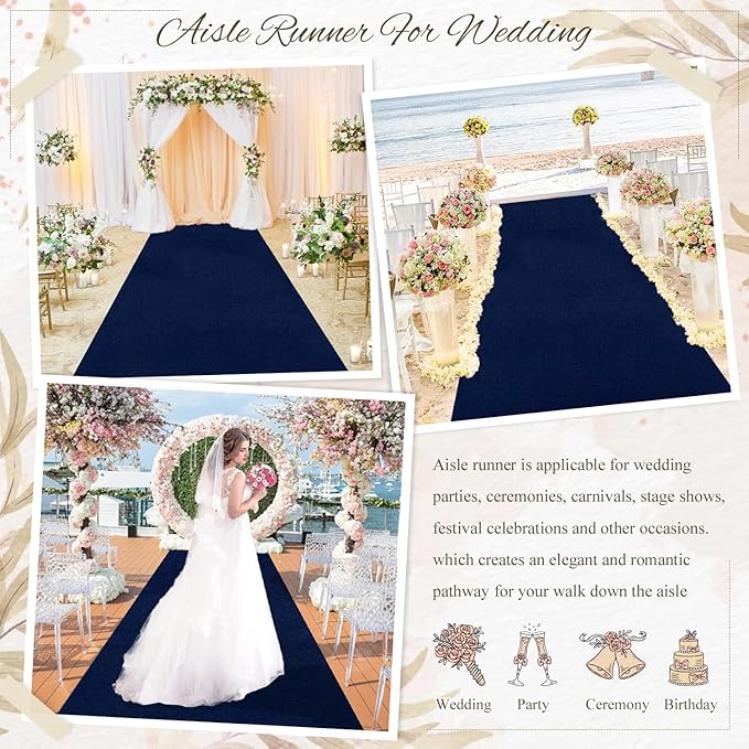 MODFUNS Navy Blue Aisle Runner for Wedding Velvet Aisle Runner Rug 4x30FT Event Carpet Runners Aisle Outdoor Party Runners Rug Aisle Floor Runnered Beach Runway for Celebration Prom Event Carpet