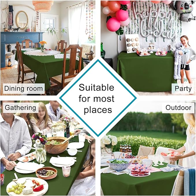 Hiasan Olive Green Tablecloth for Rectangle Tables - Waterproof and Spillproof Washable Fabric Table Cloth for Dining Room Kitchen Party, 52 x 70 Inch