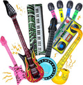 10 Pieces Inflatable Instruments Party Props Set Photo Booth Props Inflatable Guitar Saxophone Bass Lute Microphone Recorder Piano Theme Party Rock Toys Decorated Vintage Period Party