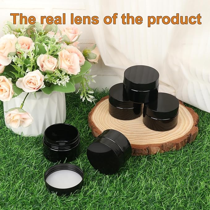 110 Packs 2 OZ Black Plastic Jars with black Lids, Body Butter Containers, Cosmetic Containers jars for Kitchen Ingredients, beads, sequins, Lotion, Cream, DIY Crafts and More by KUKLIPJIM