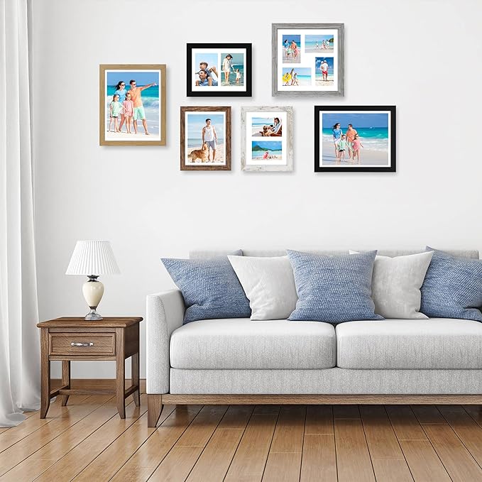 12x12 Picture Frame Set of 2, Black Wood Frame with Glass Collage Frame, Display Pictures 4-4x6 With Mat or 12 x 12 Without Mat, Square Photo Frames Collage for Wall Hanging or Tabletop