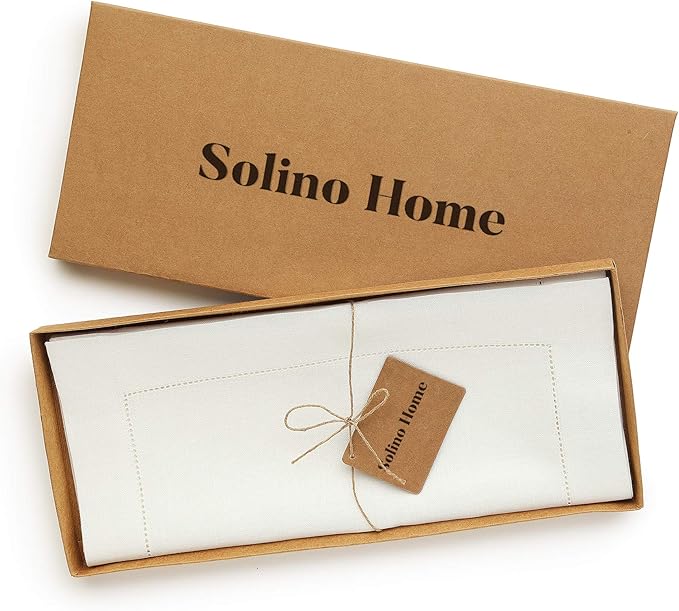 Solino Home Linen Ivory Table Runner 108 Inches Long - 100% Pure Linen 14 x 108 Inch Table Runner for Fall, Autumn, Thanksgiving, Christmas - Classic Hemstitch