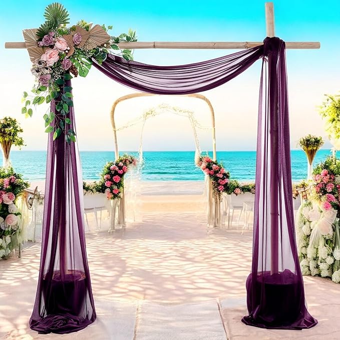 MDS Halloween Chiffon Draping Fabric - 2 Panel, 30" Wide x 30ft Long - Sheer Spooky Arbor & Canopy Drapery for Haunted House Backdrops, Party Ceilings, DIY Costumes & Themed Events - Eggplant