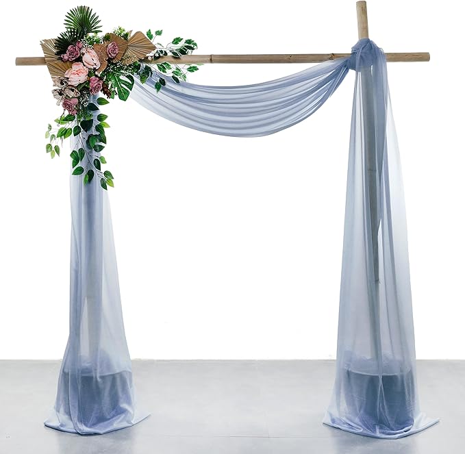 VDS Pack of 4 Panel (30 Inch X 20 Feet) Wedding Arch Draping Fabric Sheer Chiffon Fabric Drapery for Wedding Ceremony Reception Swag Backdrop Canopy Chuppah ARBO Altars Decoration (Dusty Blue)