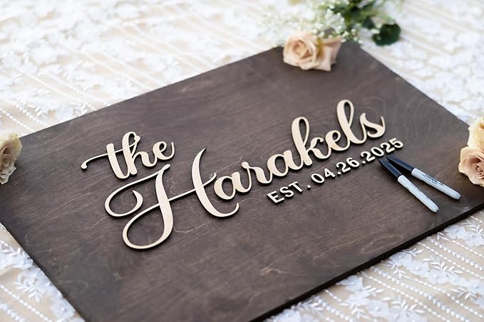 Personalized Last Name Guest Book, Unique Guest Book Sign, Custom Alternative Guest Book, Wooden Guest Book, Wedding Ceremony Guestbook Sign (Design 11)