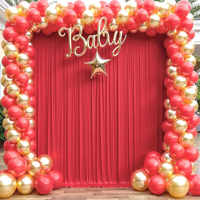 60×12ft Wrinkle Free Red Backdrop Curtain for Wedding Parties,12 Panels 5×12ft Long Soft Silky Polyester Backdrop Drapes Red Photo Back Drop Curtains for Photography Stage Christmas Background Cloth