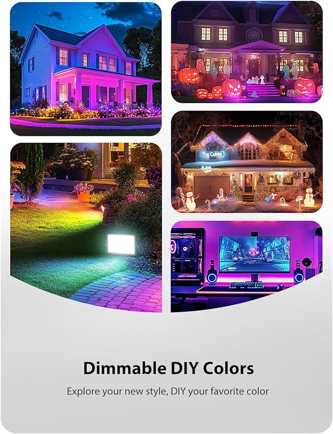 Onforu LED Flood Light Outdoor 500W Equiv, Color Changing RGBW 2700K Floodlight with Remote, Stage Lighting Uplights for Events, IP66 Uplighting Outdoor Spotlight Floor Light for Halloween 4 Pack