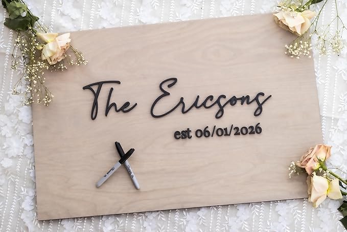Personalized Last Name Guest Book, Unique Guest Book Sign, Custom Alternative Guest Book, Wooden Guest Book, Wedding Ceremony Guestbook Sign (Design 8)