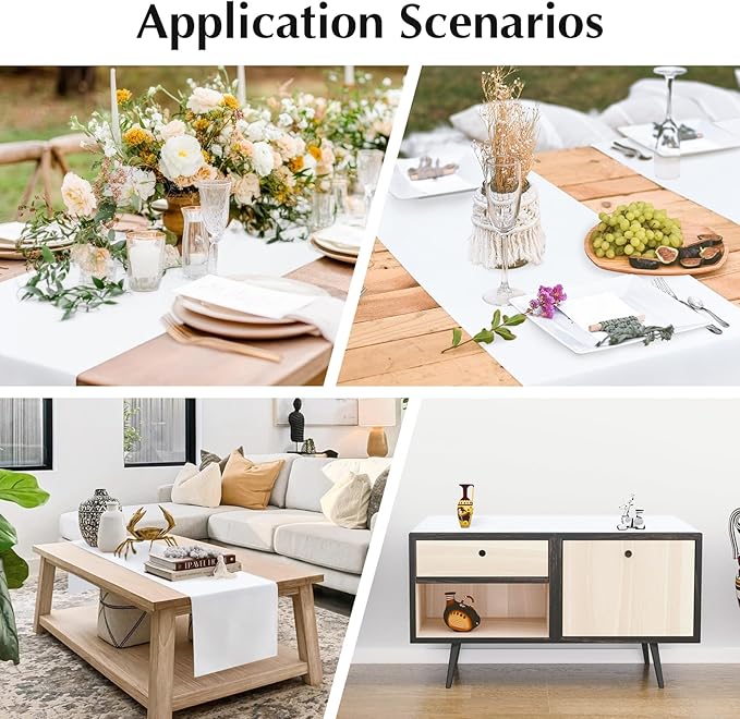 2 Pack White Long Table Runner 12 x 108 Inch Solid Color Farmhouse Runners Coffee Table Dresser for Daily Party Home Decoration