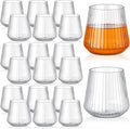Suclain 20 Pcs Plastic Wine Glasses Ribbed Stemless Wine Glasses 14oz Vertical Design Unbreakable Cups for Outdoor Indoor Vintage Elegant Champagne Whiskey Glasses for Christmas Party Wedding