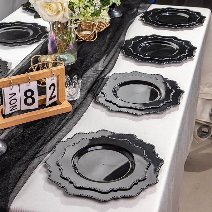 COLOSUS 100pcs Black Plastic Party Dinner Plates - 9.5 Inch- Heavy Duty Disposable Plastic Dinner Plates for Party Wedding and Everyday Use