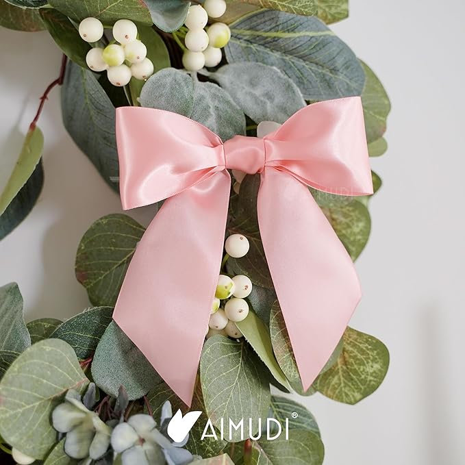 AIMUDI Baby Pink Satin Bows 5.5" Bows for Gift Wrapping Satin Twist Tie Bows Premade Ribbon Bows for Treat Bags Invitations Baskets Crafts Wedding Birthday Baby Shower Easter Decorations, 24 PCs