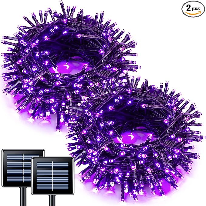 JMEXSUSS Purple Solar Lights Outdoor Waterproof, 2 Pack 100 LED Solar Halloween Lights, Purple Christmas Light for Halloween Decor Outside Tree Yard Garden