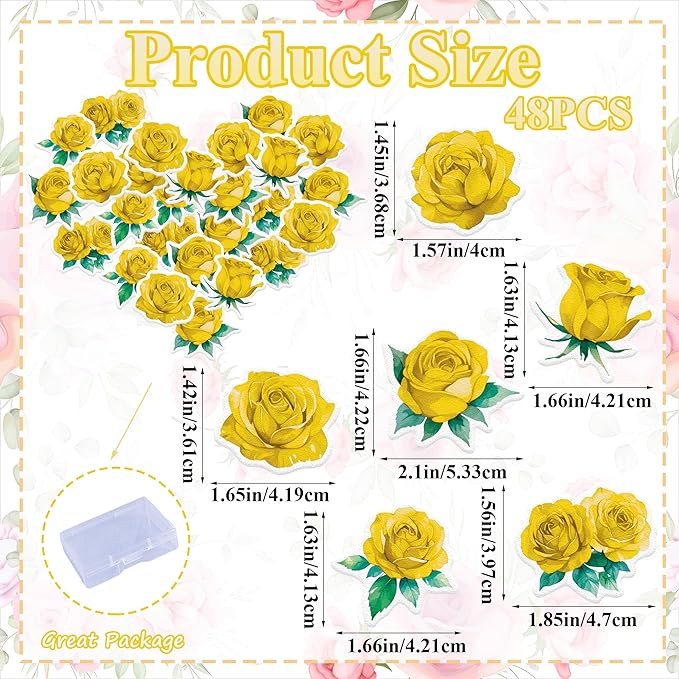 48PCS Edible Rose Flower Cupcake Toppers Wafer Paper Roses Decorations Flower Birthday Party Decorations Rose Cake Toppers for Wedding Engagement Birthday Party Cake Decor Supplies (Yellow)