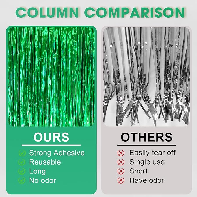 3 Pack 3.3 x 6.6 ft Green Foil Fringe Backdrop Curtains, Tinsel Streamers Party Decorations, Fringe Backdrop for Birthday, Dinosaur, St Patrick's Day, Soccer, Christmas