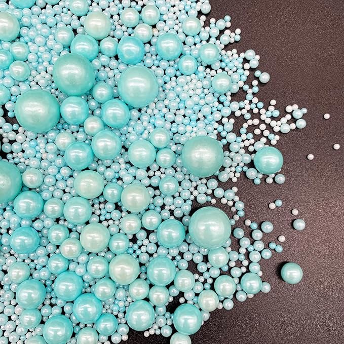 Weraru Edible Blue Pearl Sugar Sprinkles Candy Mixing Size Baking Edible Cake Decorations Cupcake Toppers Cookie Decorating Celebrations Wedding Shower Party Chirstmas Supplies 120g/ 4.2oz