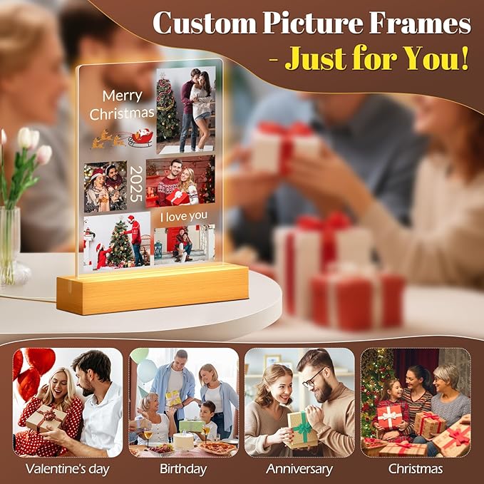 Custom Picture Frames with Photo, Personalized Photo Frame with Night Light, Customized Picture Frame, Personalized Christmas Photo Gifts for Women, Men, Him, Her, Couple, Boyfriend, Girl Friend