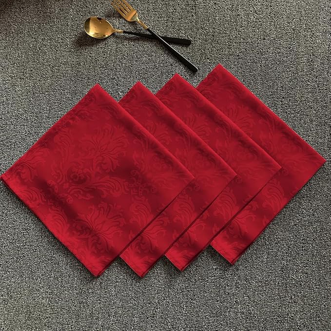 SASTYBALE Cloth Napkins Square 20 x 20 Inch Set of 4, Washable Reusable Jacquard Damask Christmas Table Napkins for Xmas, Holiday, Winter, Party, Wedding, Everyday, Red (4 Pieces/Packs)