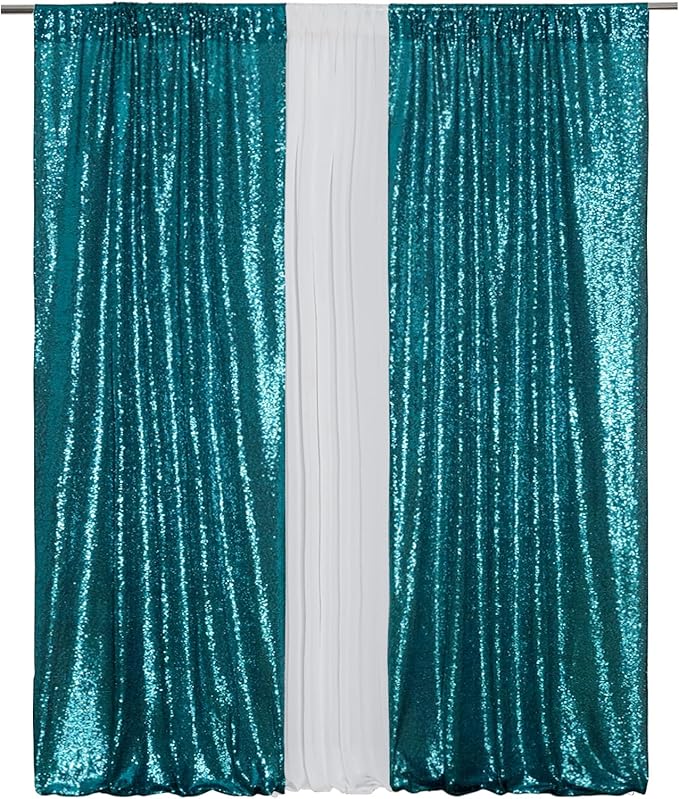 Eternal Beauty Teal Sequin Backdrop Curtains, Shimmer Back Drop 4Panels-2FTx8FT for Christmas, Party, Birthday, Photography, Wedding, Baby Shower Event Decoration